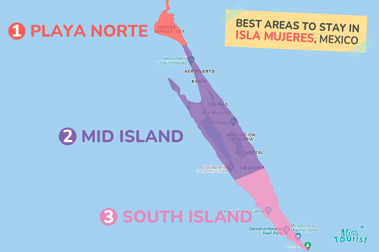 Map of best places to stay Isla Mujeres
